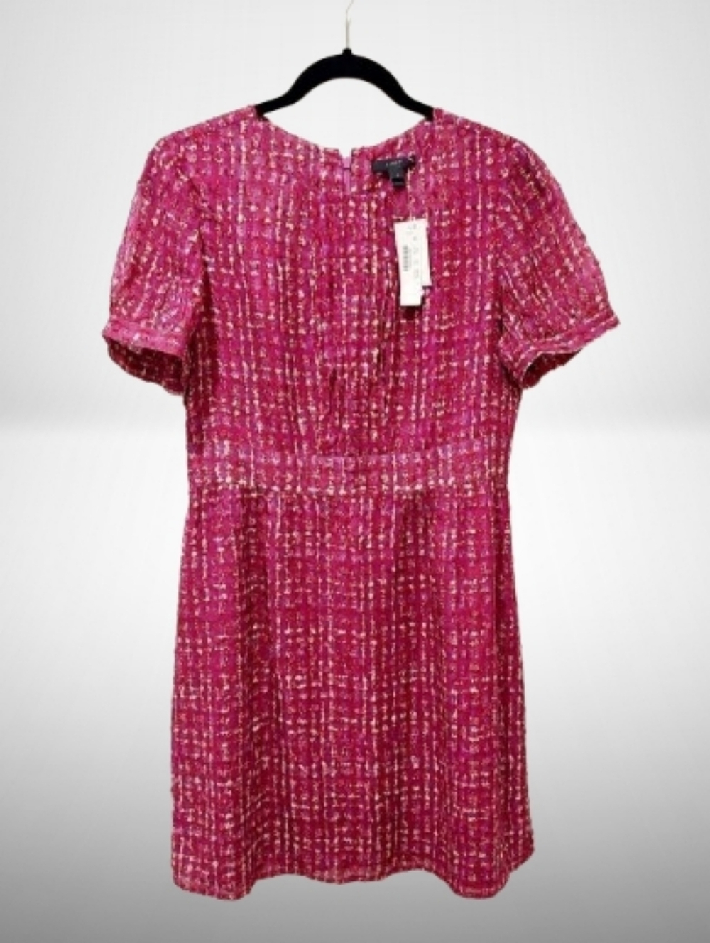 J. Crew Pink-Red Tweed Short-Sleeve Silk Dress - Picture 2 of 10